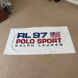Ralph Lauren Polo Sport RL 97 Towel White Blue Red USA Flag Beach Pool Vintage
